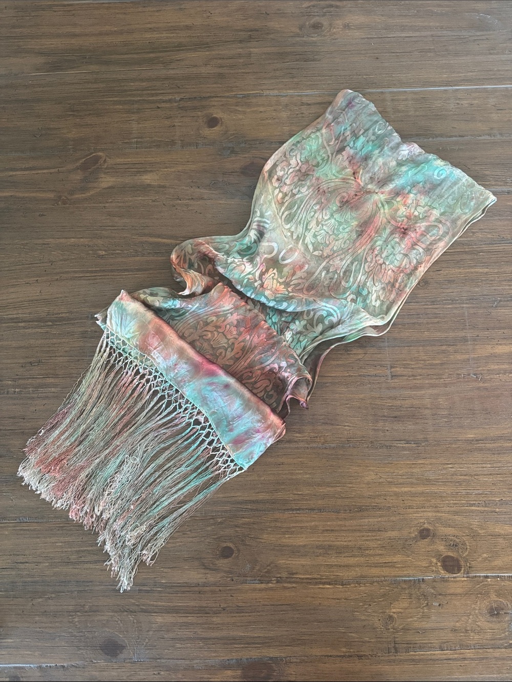 Boho Burnout Tie Dye Fringe Scarf